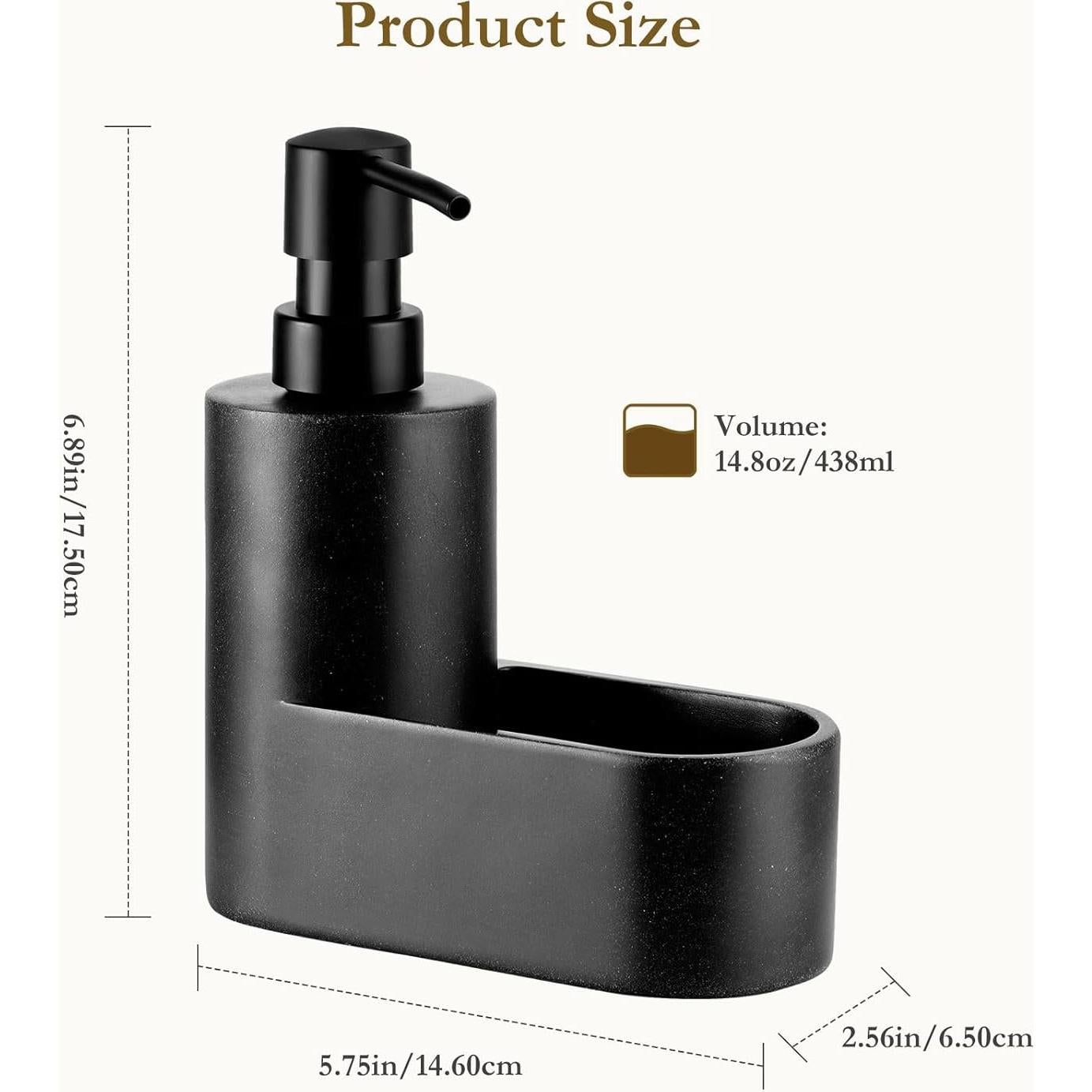 Dispensador de Jabón 2-en-1 Shinowa con Soporte para Esponja Negro