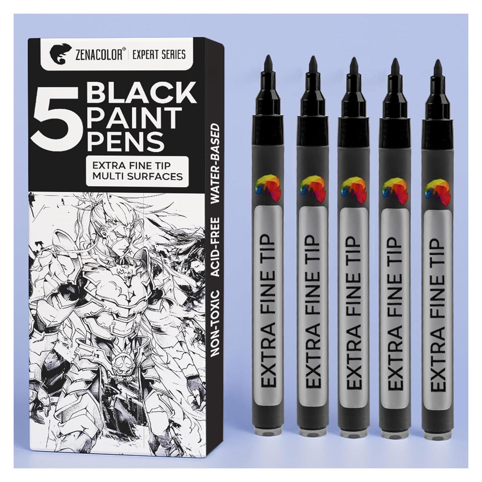 Marcadores de Pintura Zenacolor Negro - Punta Fina 0.7mm - 5 Unidades