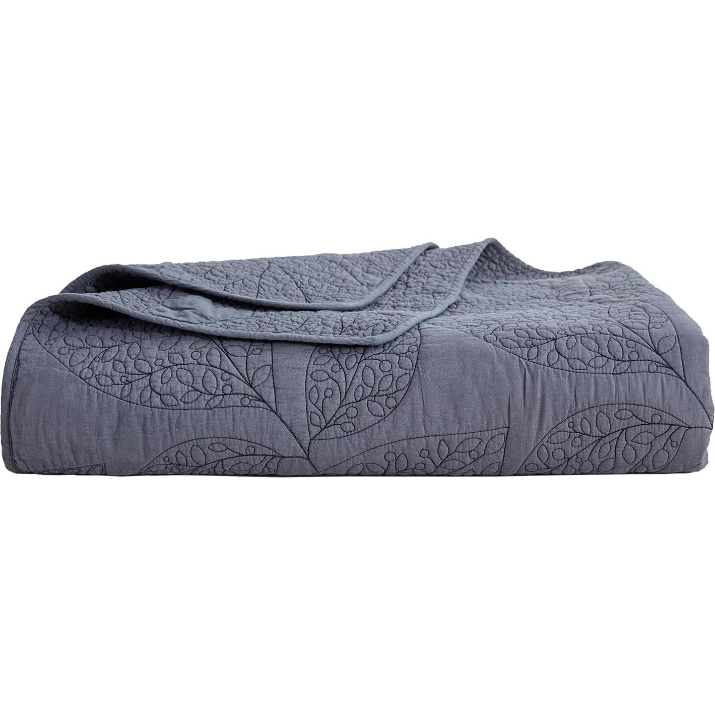 Edredón CHIXIN Algodón Botánico Queen Gris Oscuro 3 Piezas