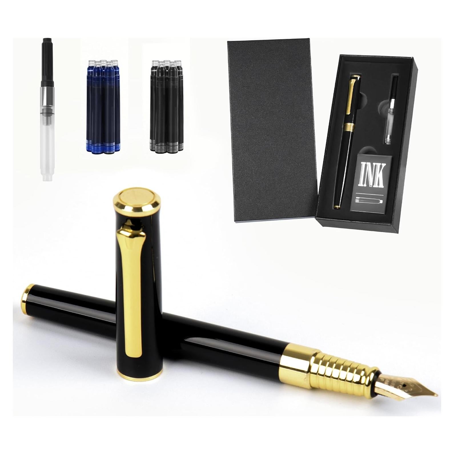 Pluma Fuente Lucilynx Negra Punta Media 0.5mm con 10 Cartuchos