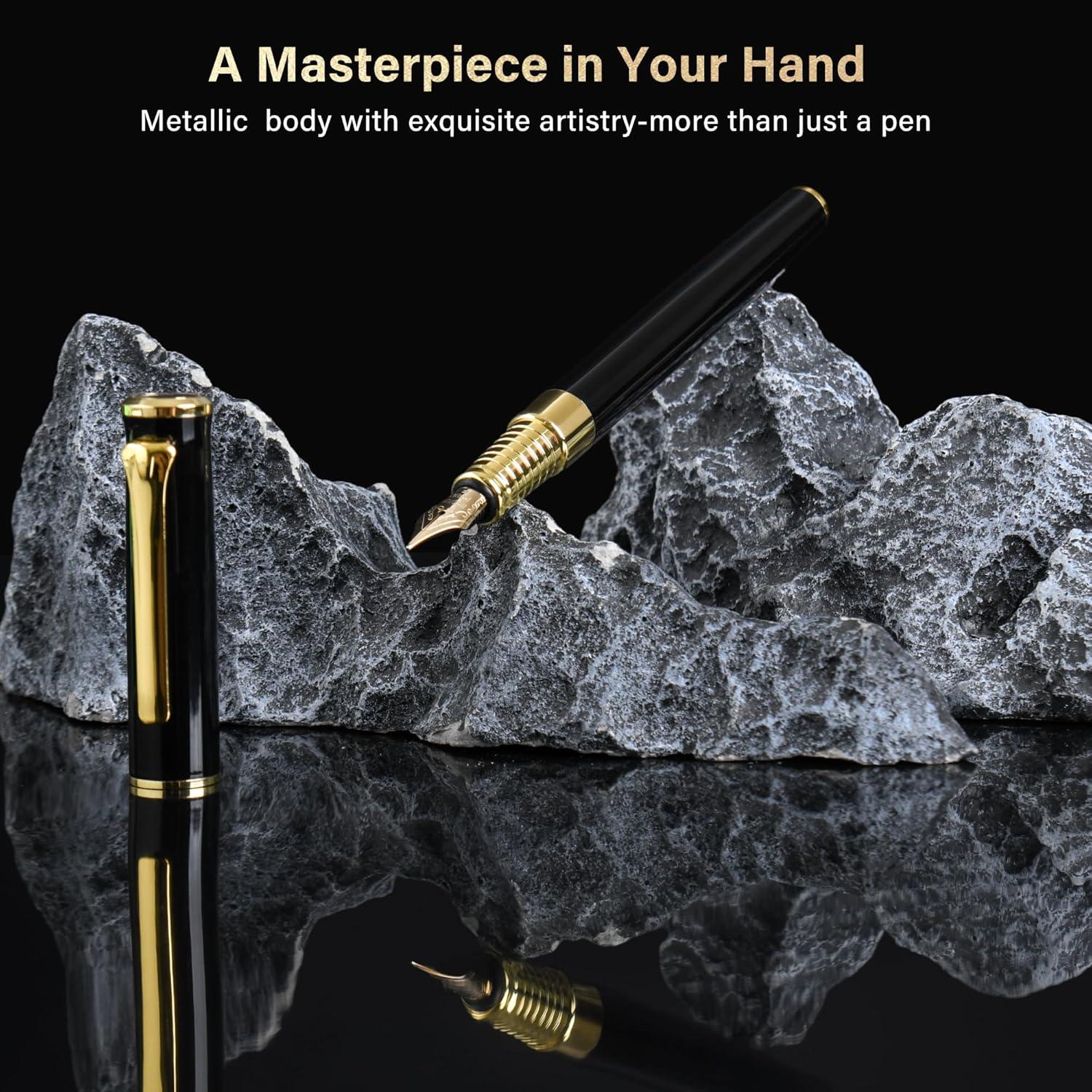 Pluma Fuente Lucilynx Negra Punta Media 0.5mm con 10 Cartuchos