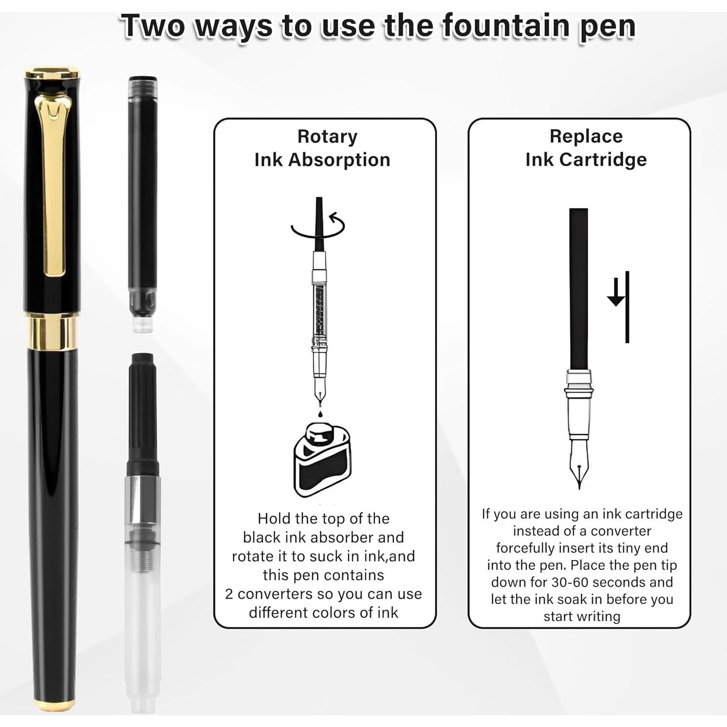 Pluma Fuente Lucilynx Negra Punta Media 0.5mm con 10 Cartuchos