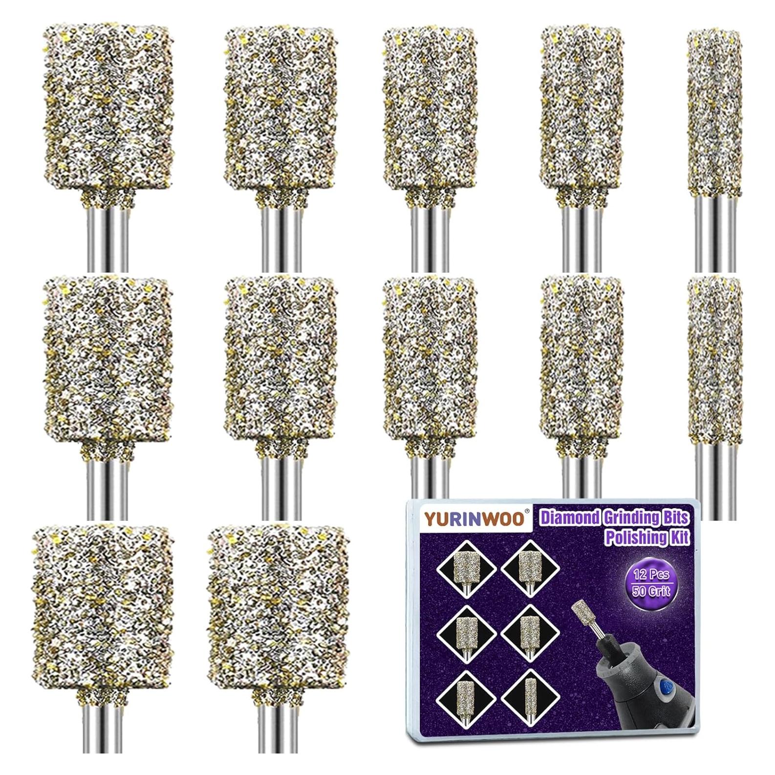 Juego de 12 Bits de Pulido de Diamante YURINWOO 50 Granos