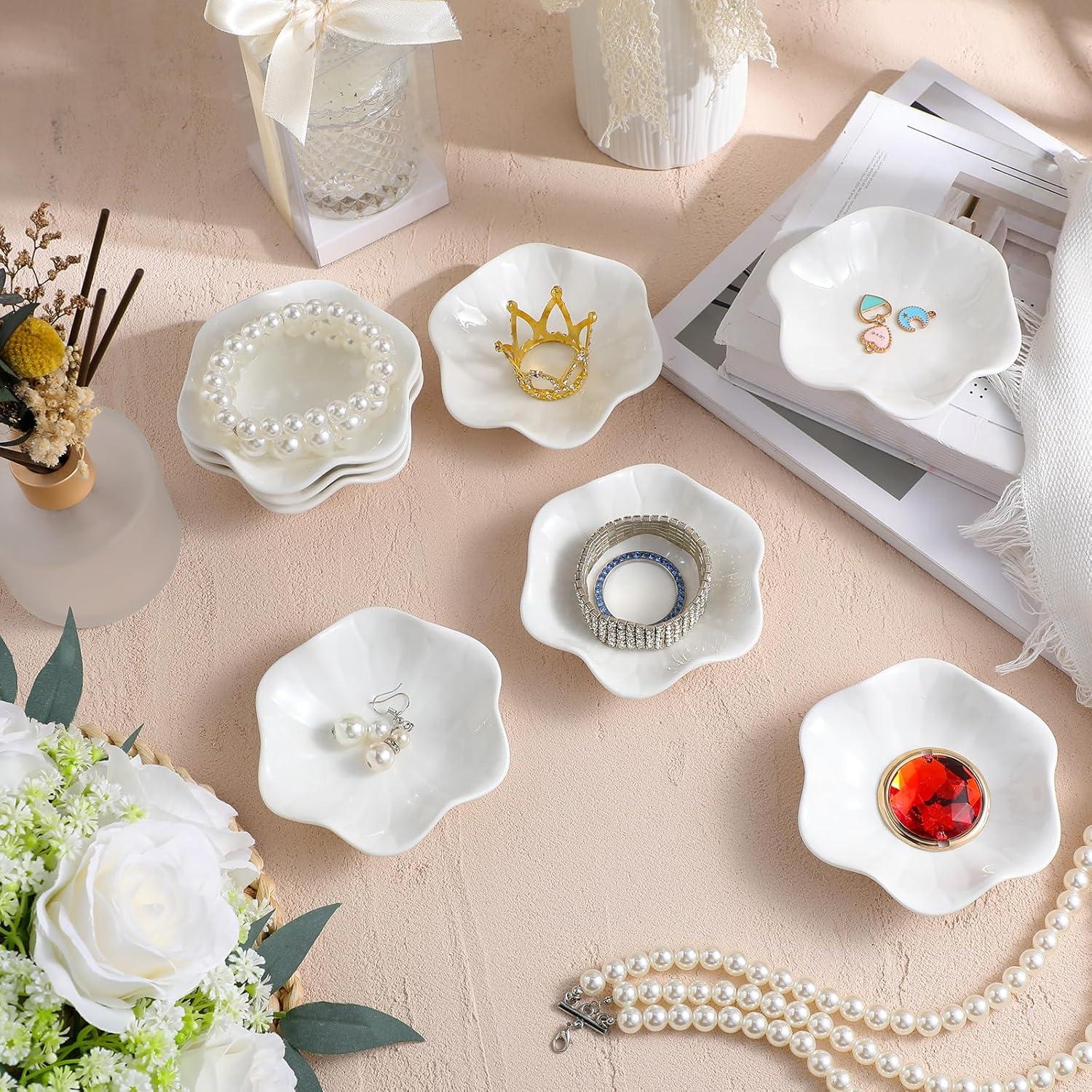 Shappy 24 Pcs Bandejas de Joyería Cerámica Flor 11.5 cm