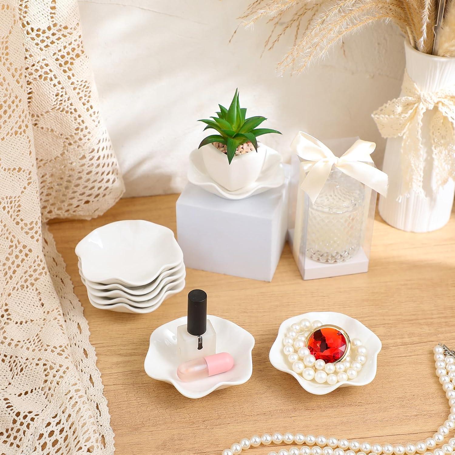 Shappy 24 Pcs Bandejas de Joyería Cerámica Flor 11.5 cm