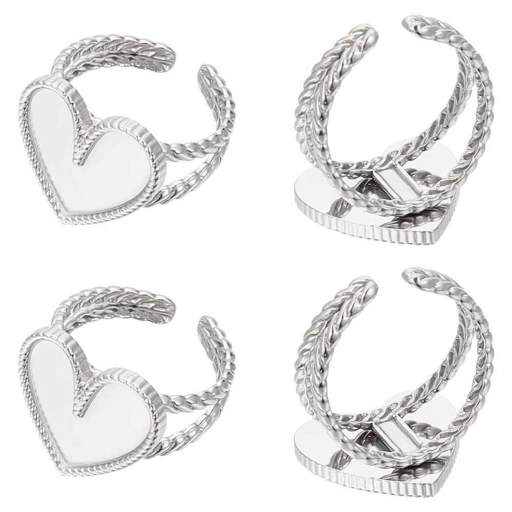 6 Pcs Anillos Corazón Ajustables UNICRAFTALE Acero Inoxidable