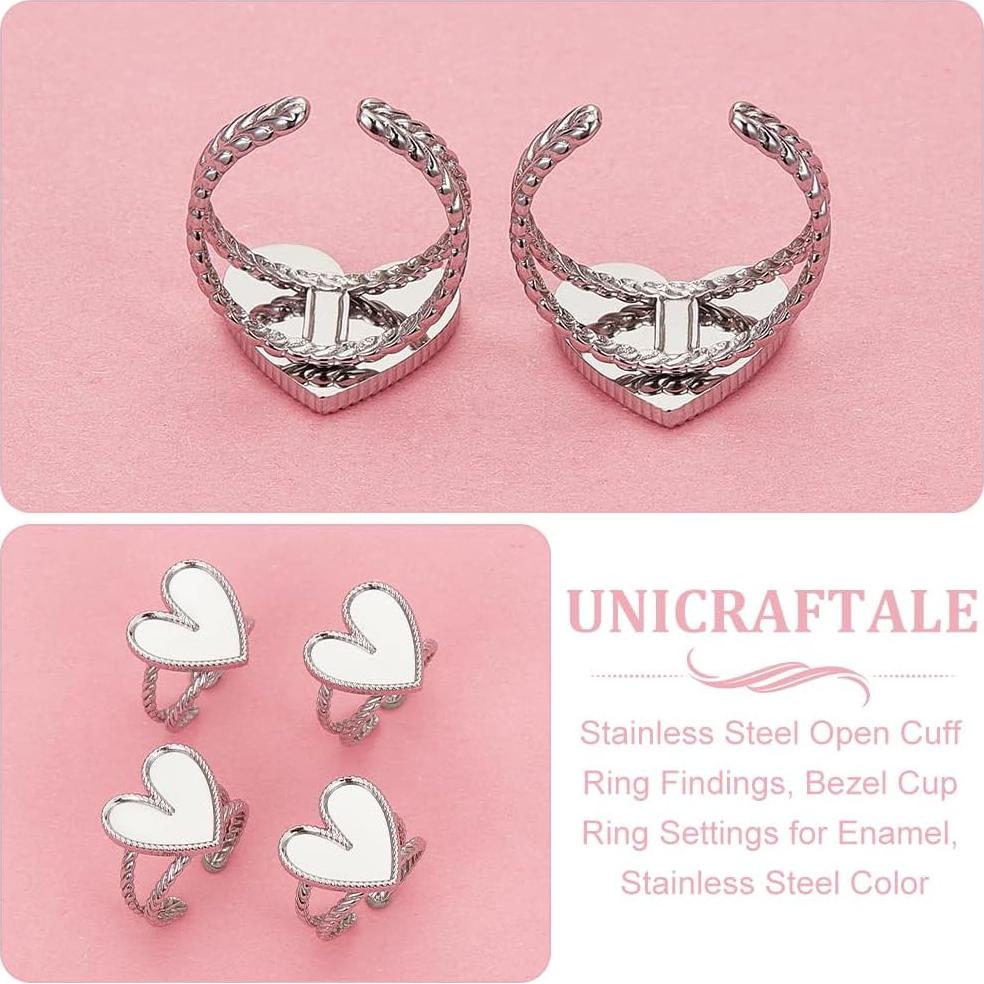6 Pcs Anillos Corazón Ajustables UNICRAFTALE Acero Inoxidable