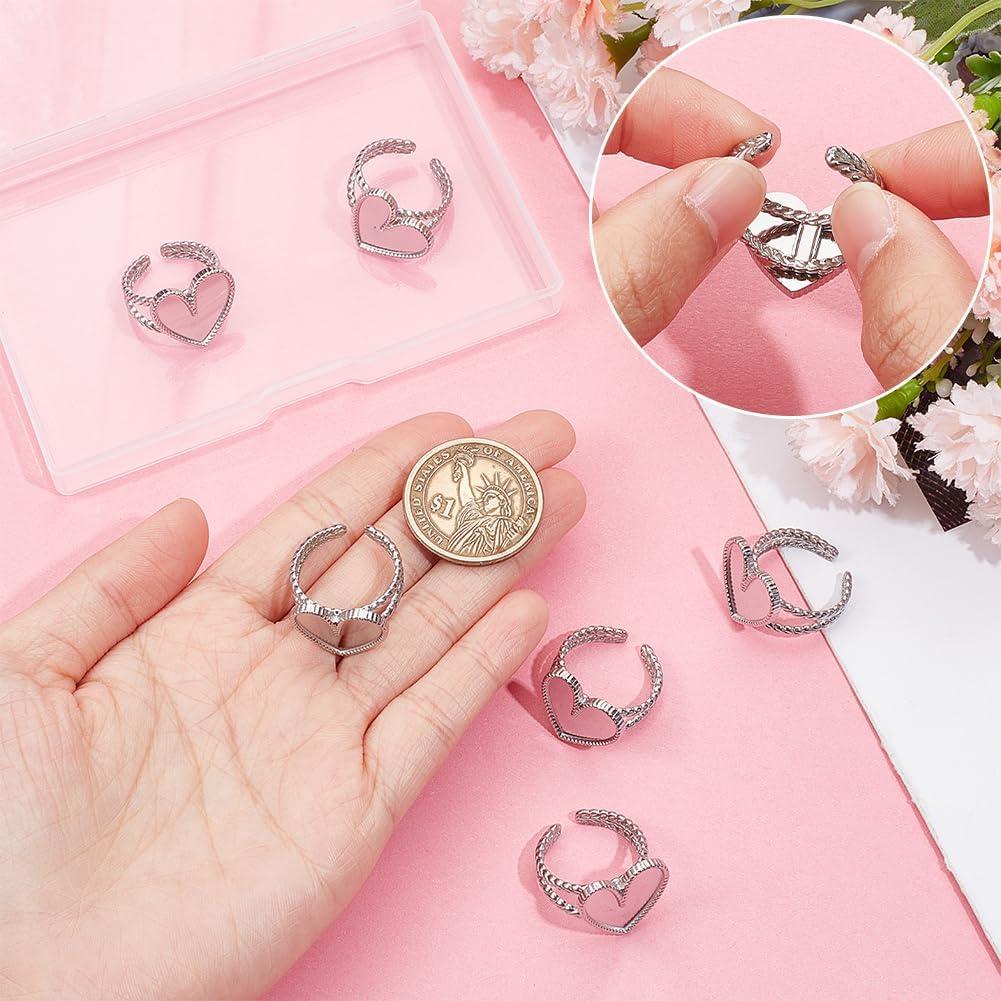 6 Pcs Anillos Corazón Ajustables UNICRAFTALE Acero Inoxidable