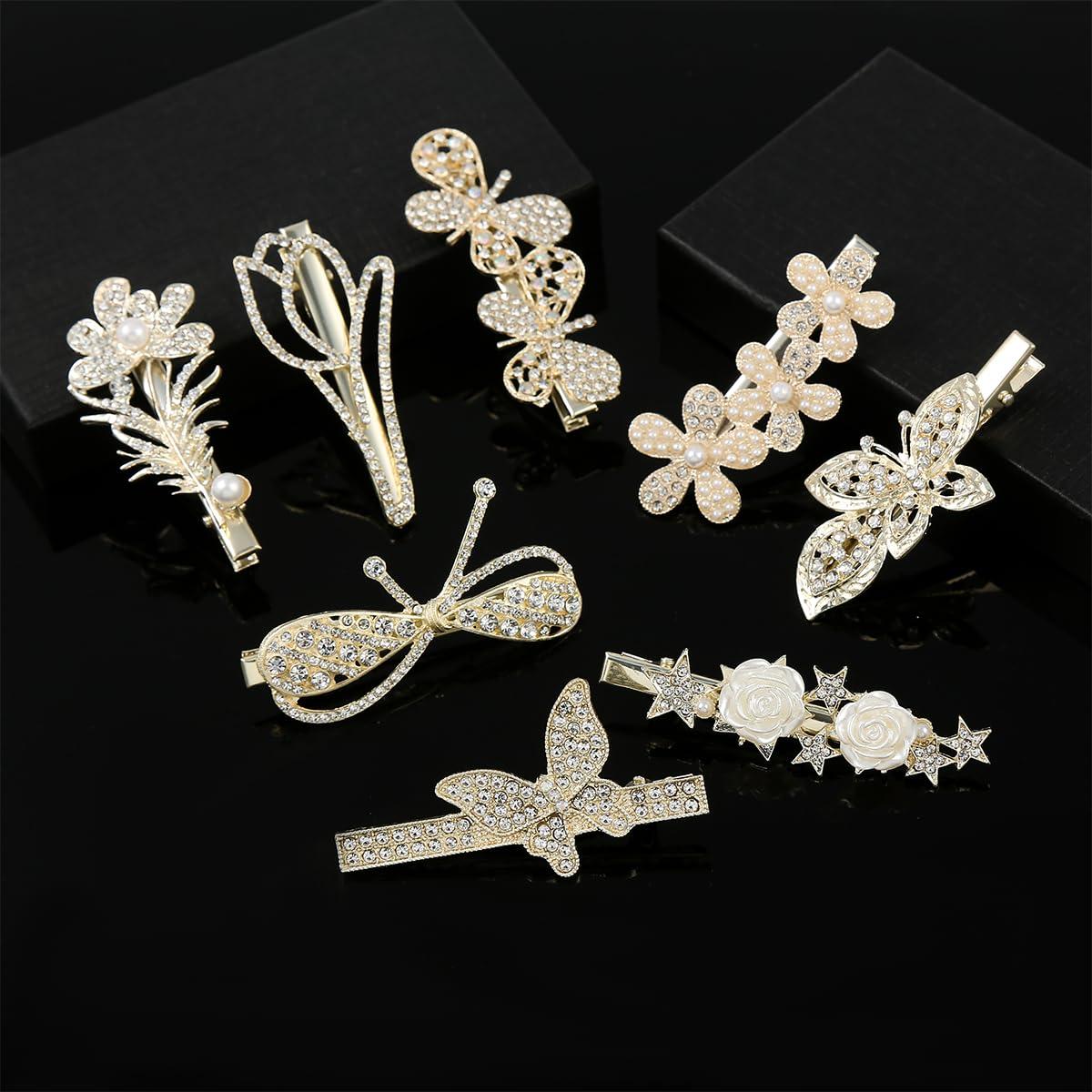 KAGNAL Clips para el cabello de strass - 8 Pcs dorados