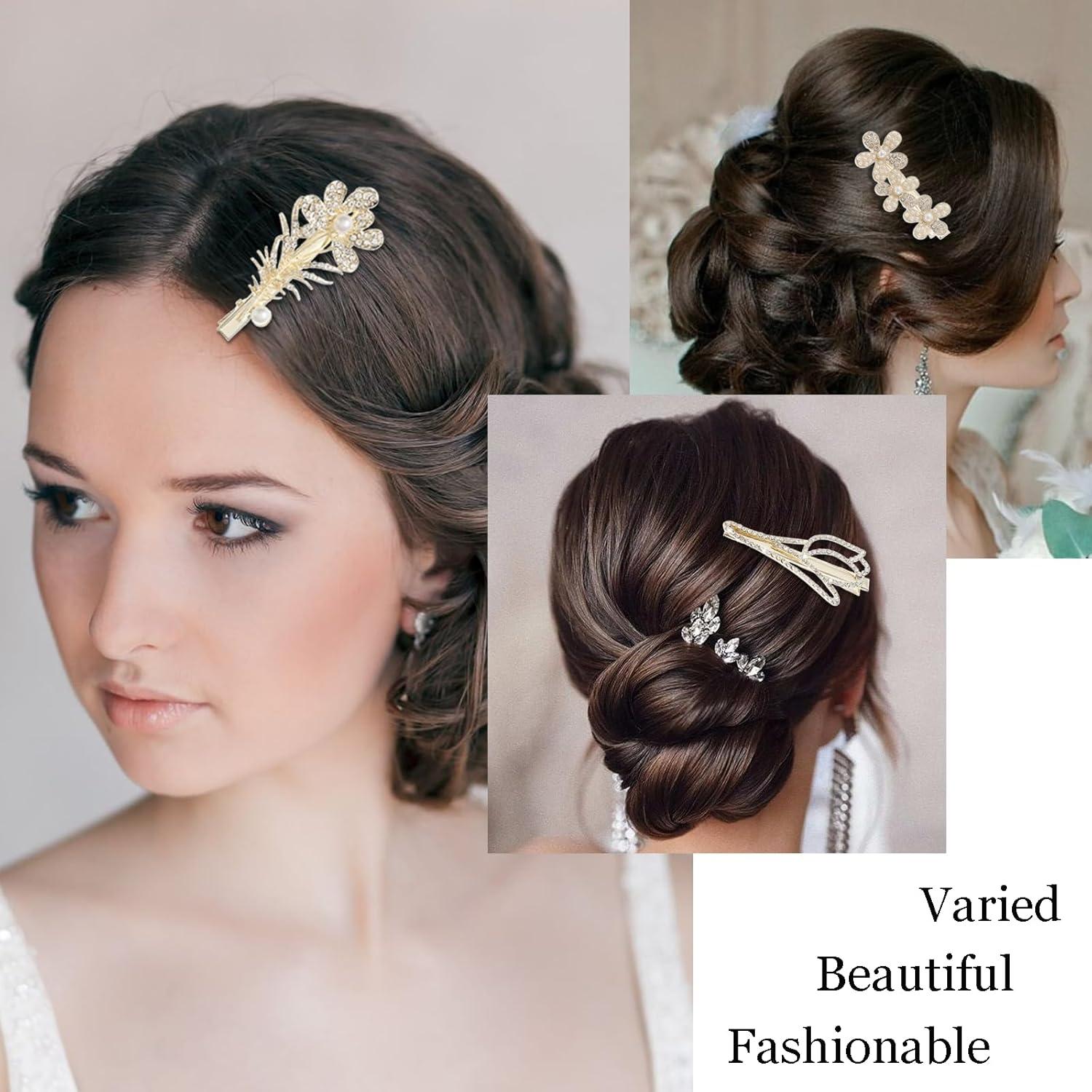 KAGNAL Clips para el cabello de strass - 8 Pcs dorados