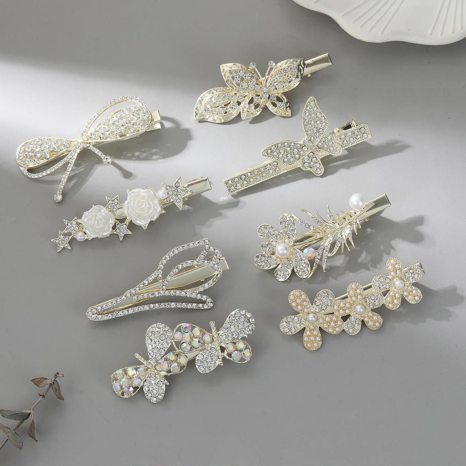 KAGNAL Clips para el cabello de strass - 8 Pcs dorados