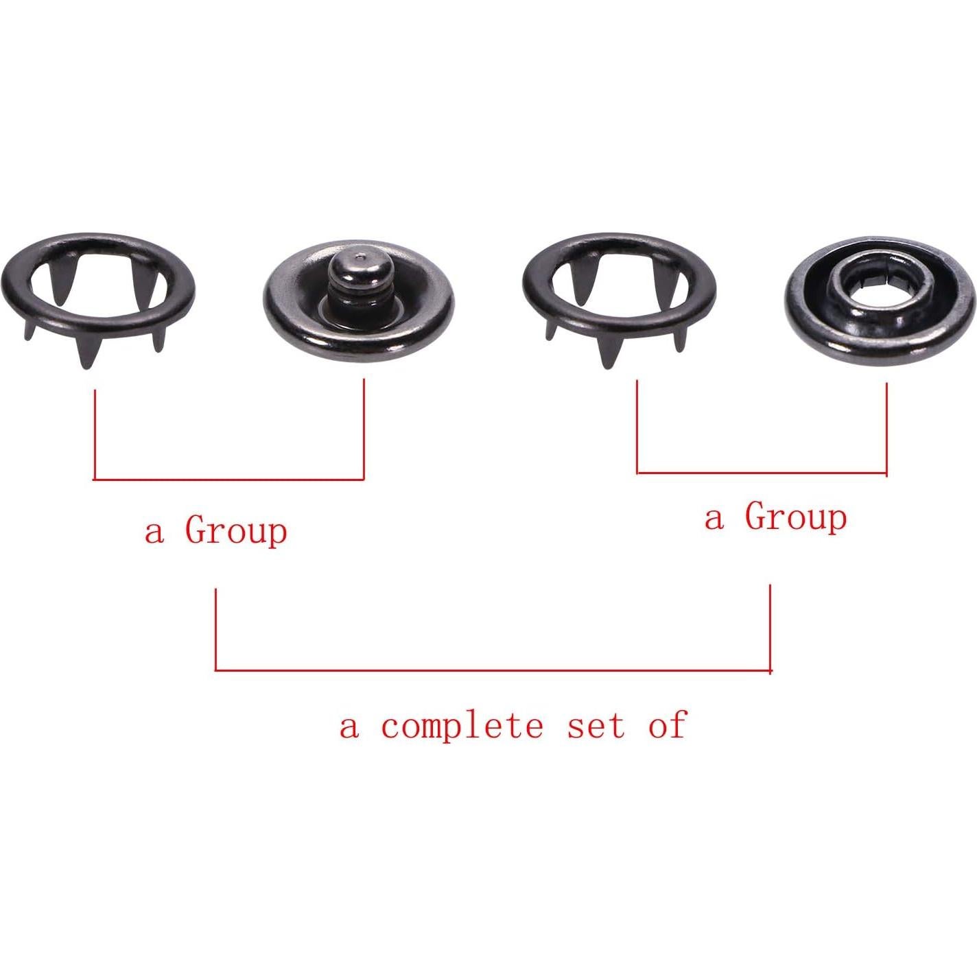 Kit de Botones a Presión Metal ONLYKXY 200 Piezas 9.5mm Negro