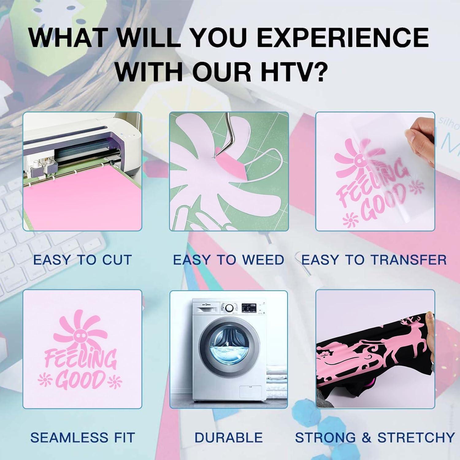 Rollos de Vinilo de Transferencia de Calor HTVRONT Rosa 30.48 cm x 2.44 m