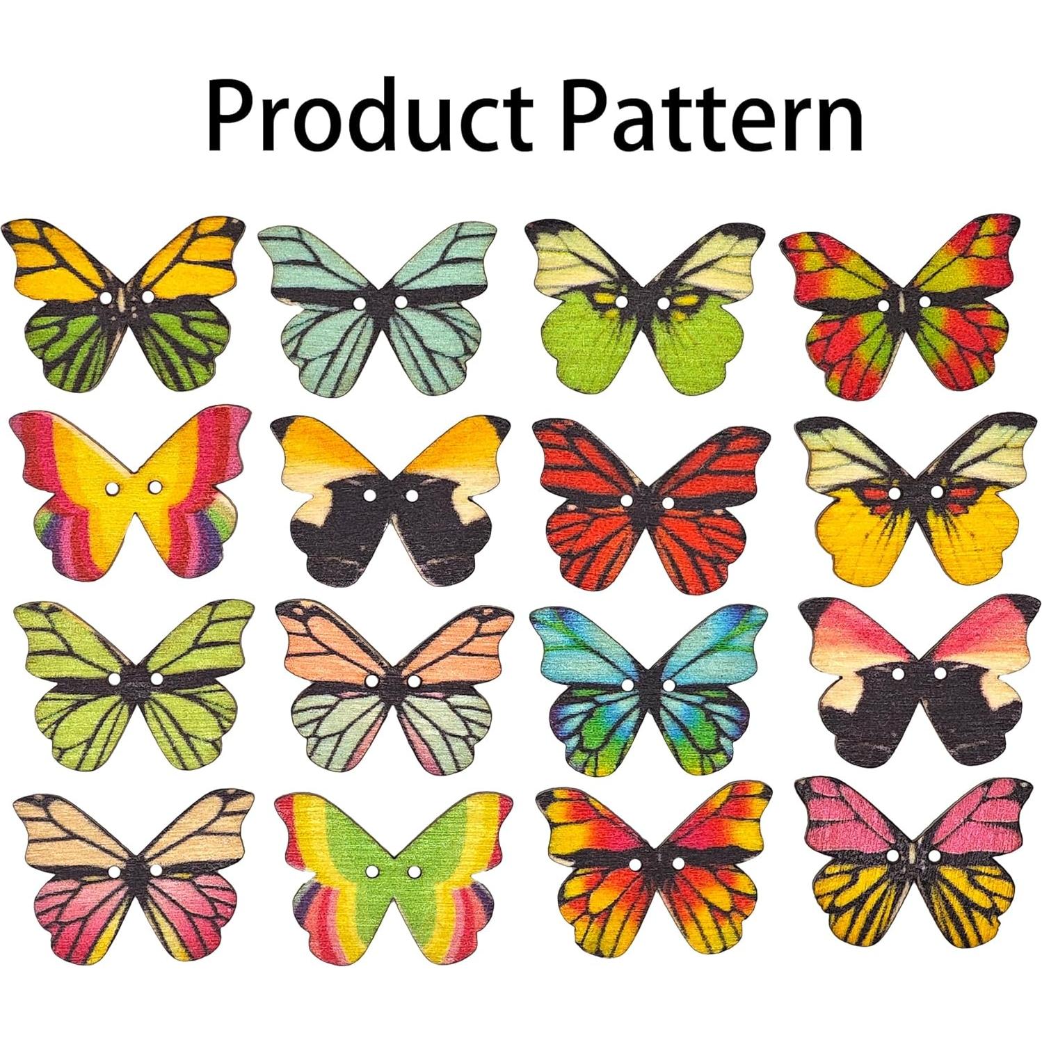 110 Pzs Botones de Madera Mariposa CandeoLA 28mm Colores Asortidos