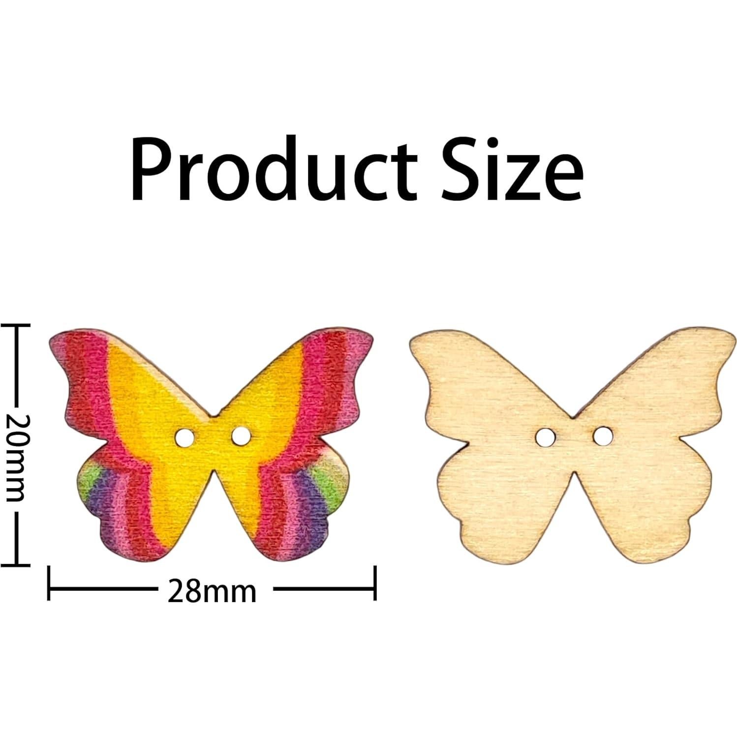 110 Pzs Botones de Madera Mariposa CandeoLA 28mm Colores Asortidos