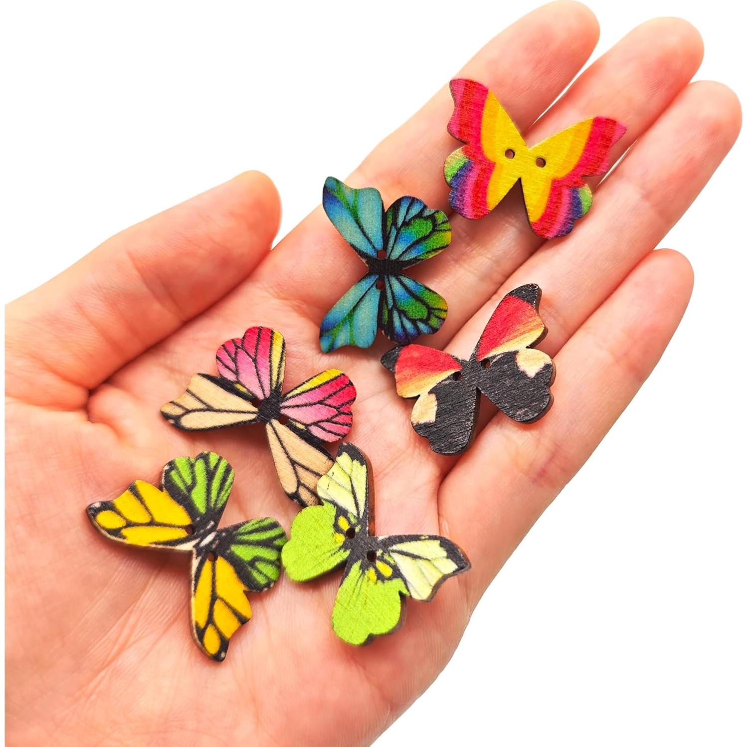 110 Pzs Botones de Madera Mariposa CandeoLA 28mm Colores Asortidos