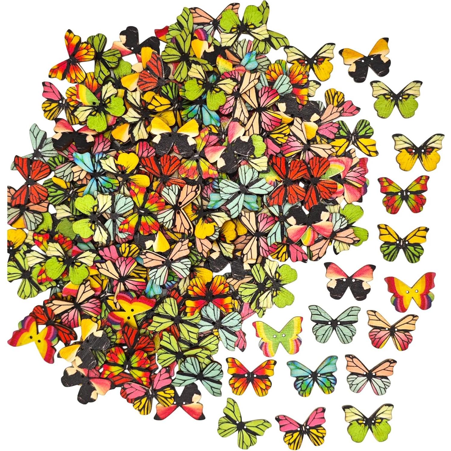 110 Pzs Botones de Madera Mariposa CandeoLA 28mm Colores Asortidos