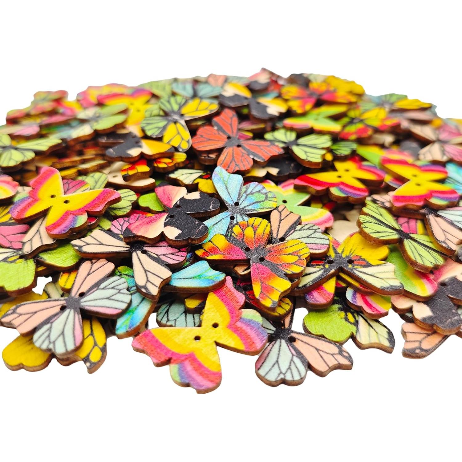 110 Pzs Botones de Madera Mariposa CandeoLA 28mm Colores Asortidos