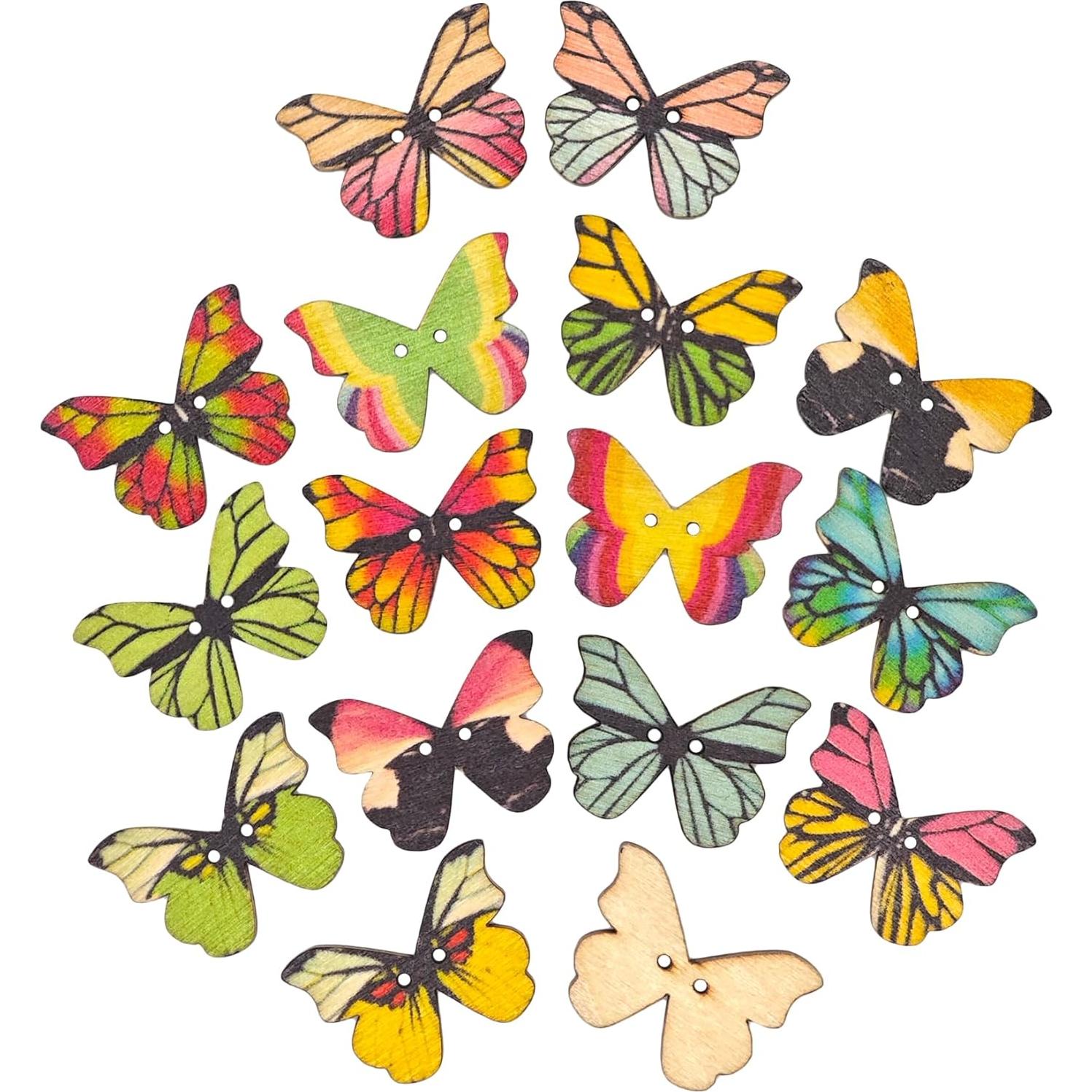 110 Pzs Botones de Madera Mariposa CandeoLA 28mm Colores Asortidos