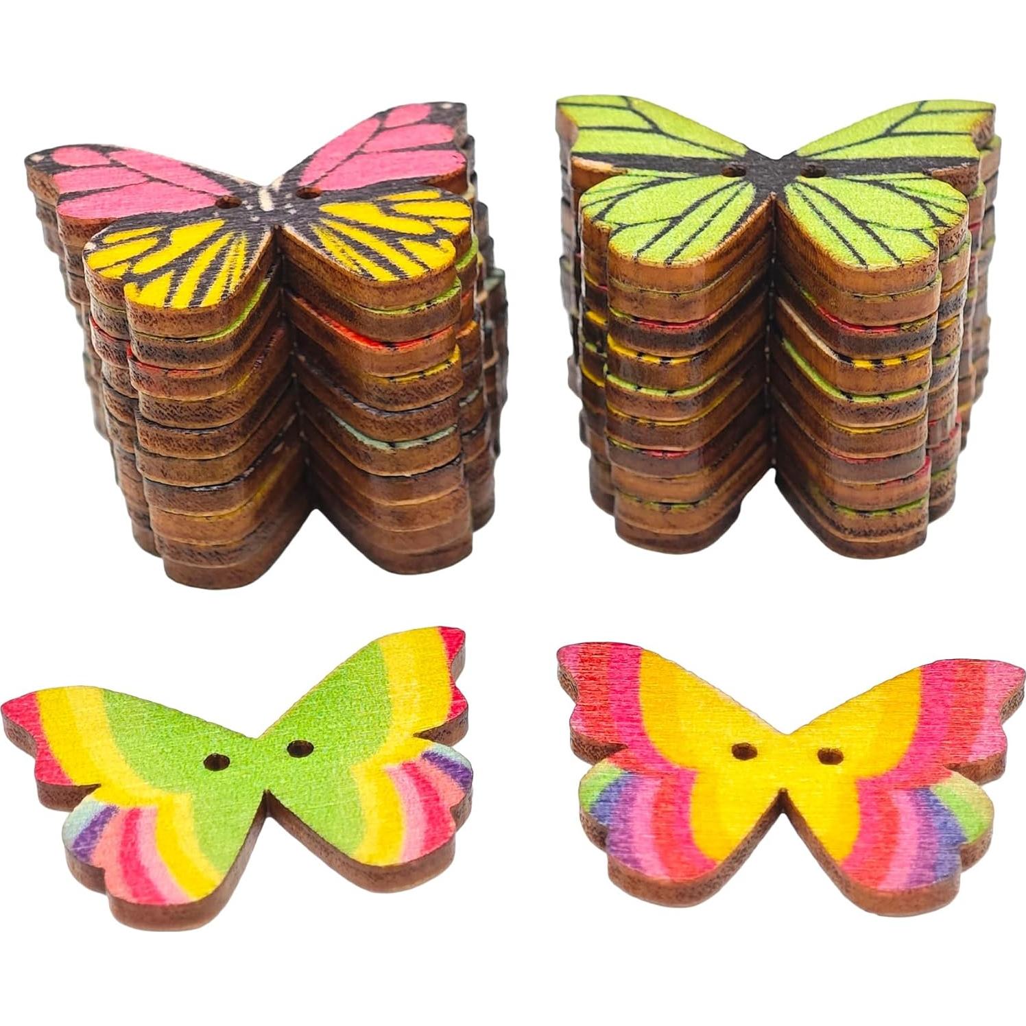 110 Pzs Botones de Madera Mariposa CandeoLA 28mm Colores Asortidos