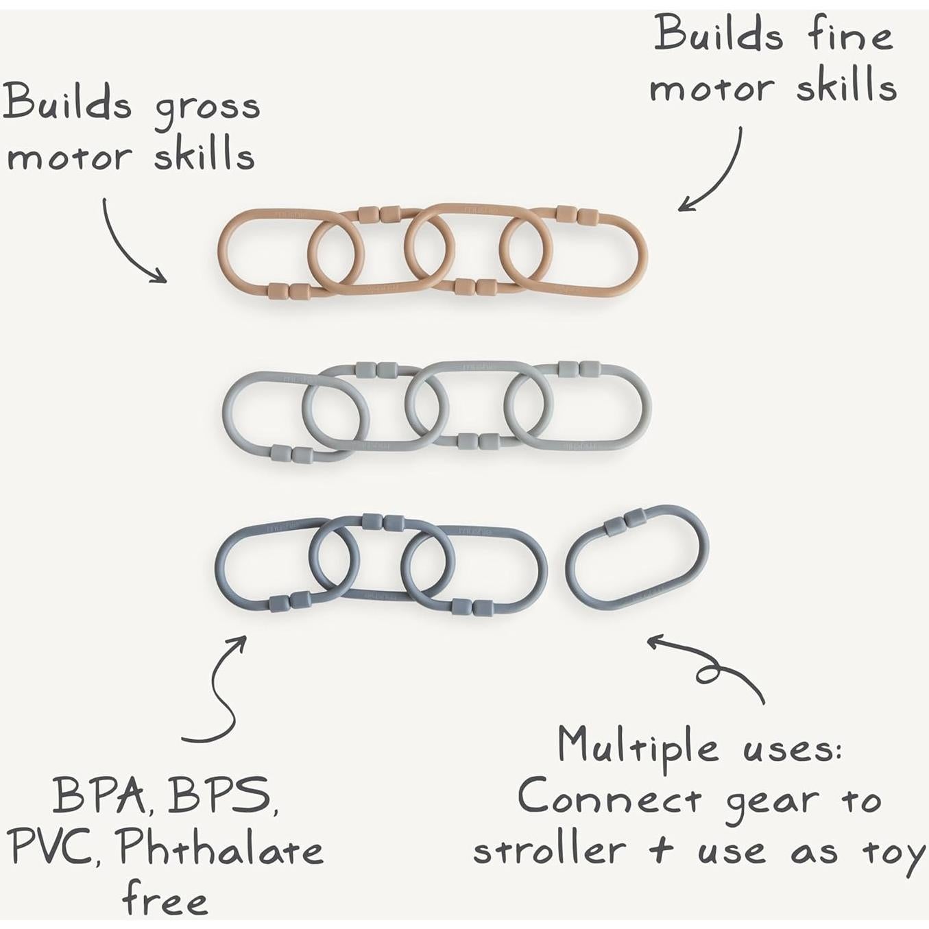 Anillos de Cadena mushie para Bebés - 12 Piezas Multiuso