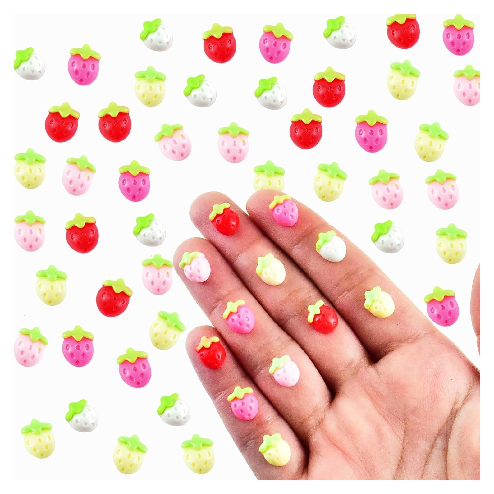 100 Mini Fresas de Resina Coloridas para Manualidades - HOMICO