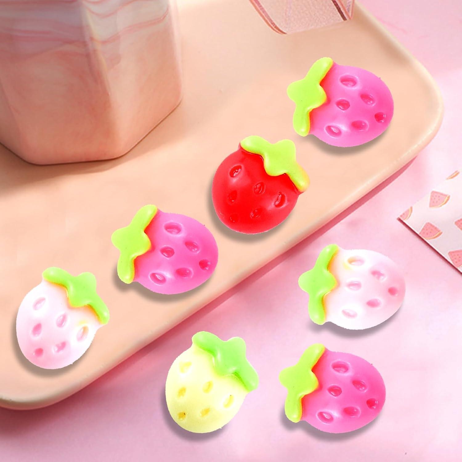 100 Mini Fresas de Resina Coloridas para Manualidades - HOMICO