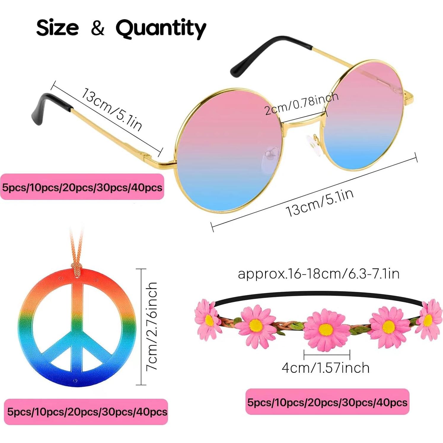Conjunto de Disfraz Hippie Morcheiong 30 Pcs Gafas Diademas Collares