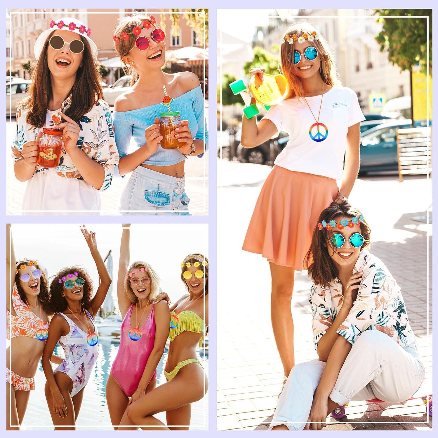 Conjunto de Disfraz Hippie Morcheiong 30 Pcs Gafas Diademas Collares