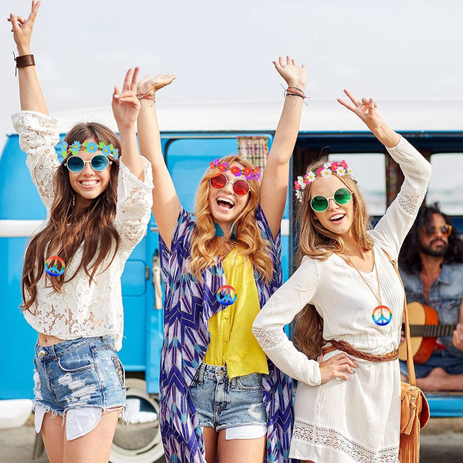 Conjunto de Disfraz Hippie Morcheiong 30 Pcs Gafas Diademas Collares