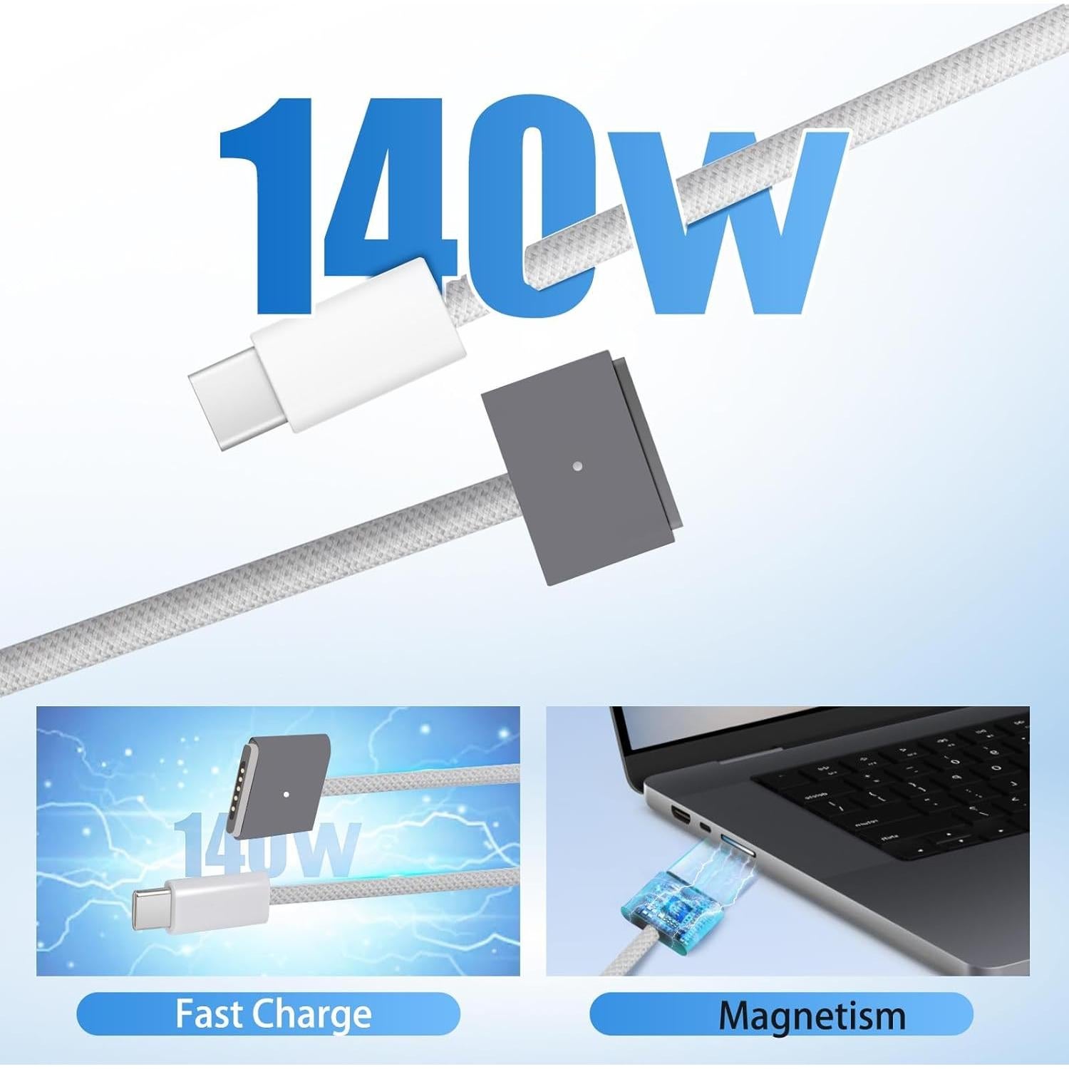 Cable de Alimentación Magnético 140W USB-C iPartsleader 2m Gris