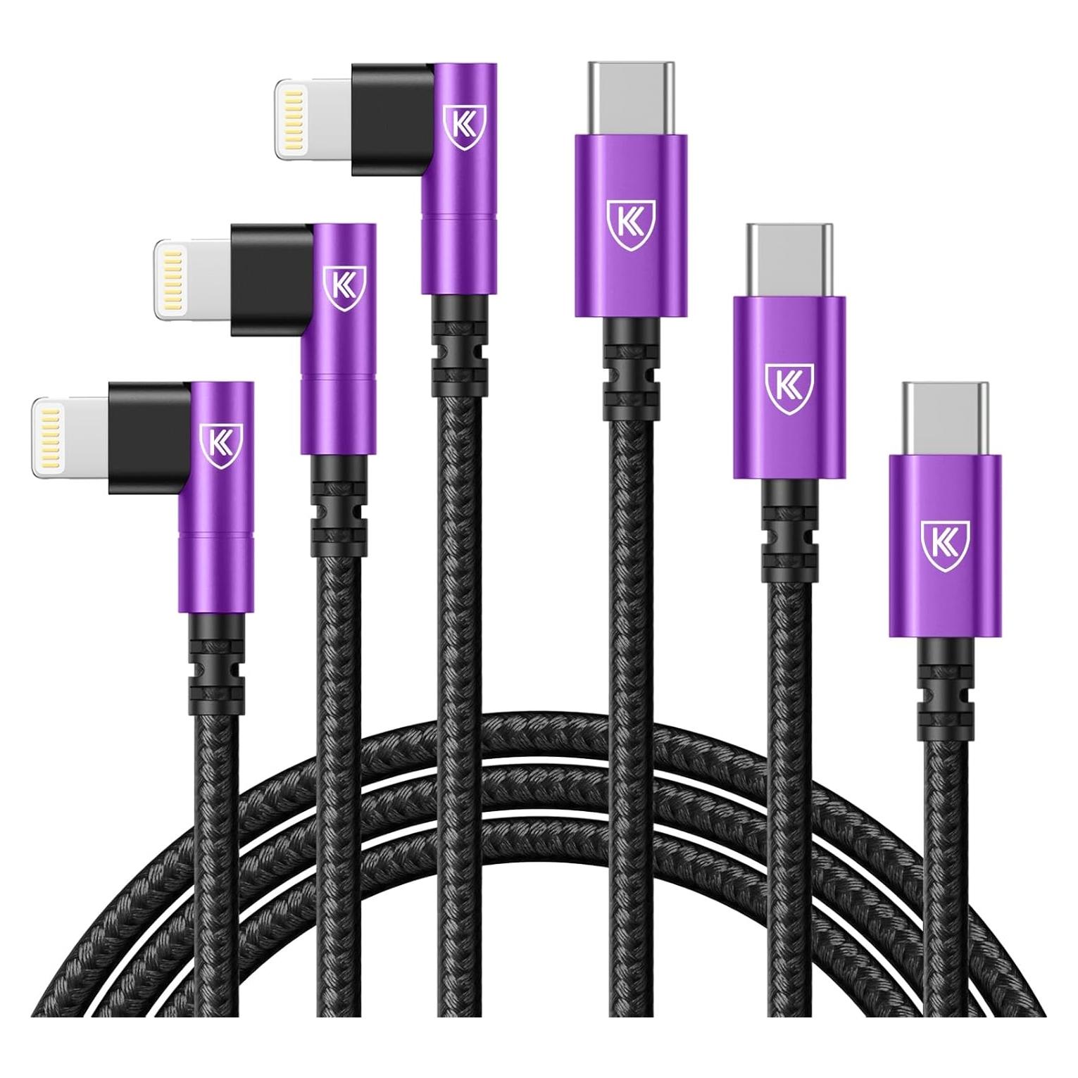 Cable de carga USB C a Lightning 10 pies MFi KIYODA Púrpura