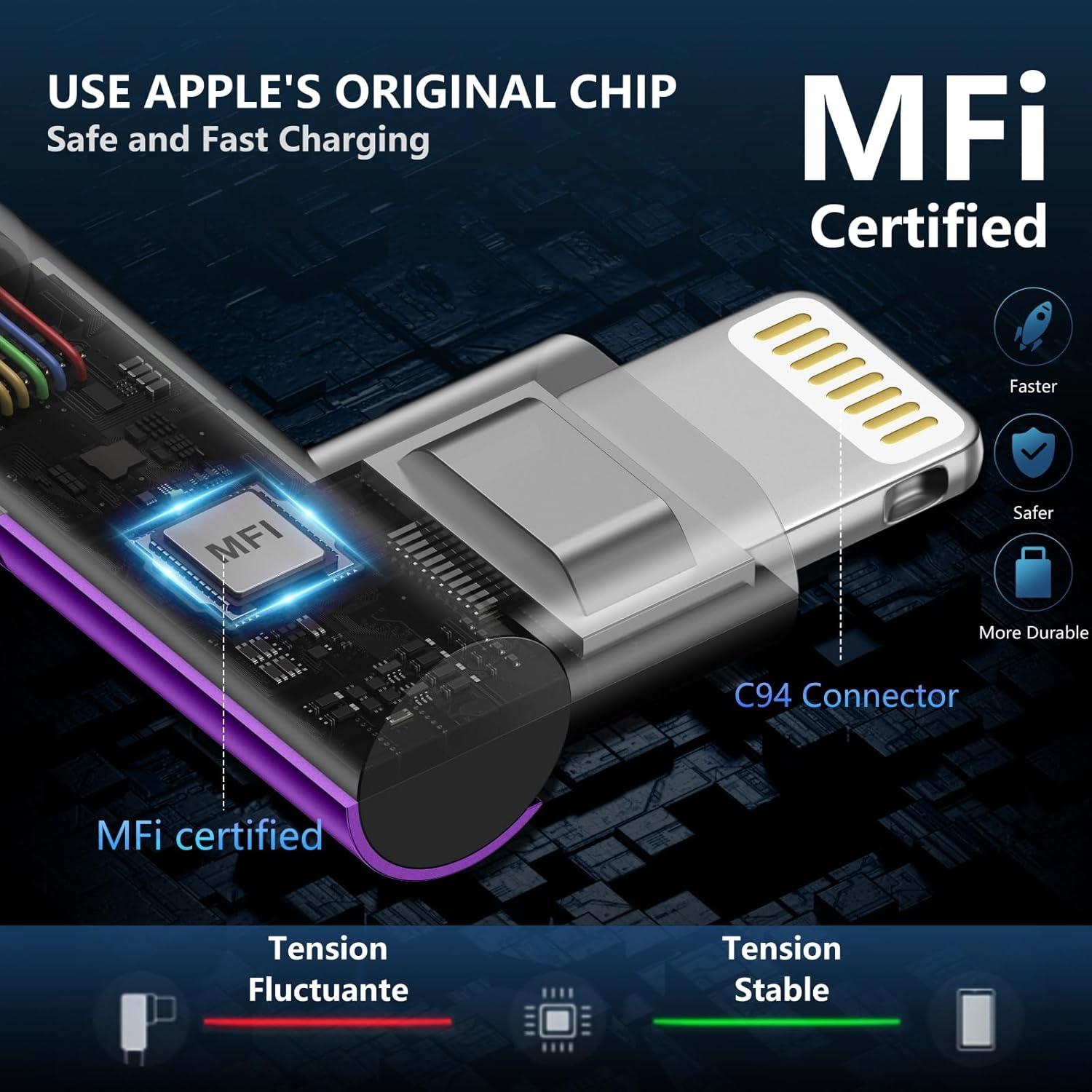 Cable de carga USB C a Lightning 10 pies MFi KIYODA Púrpura