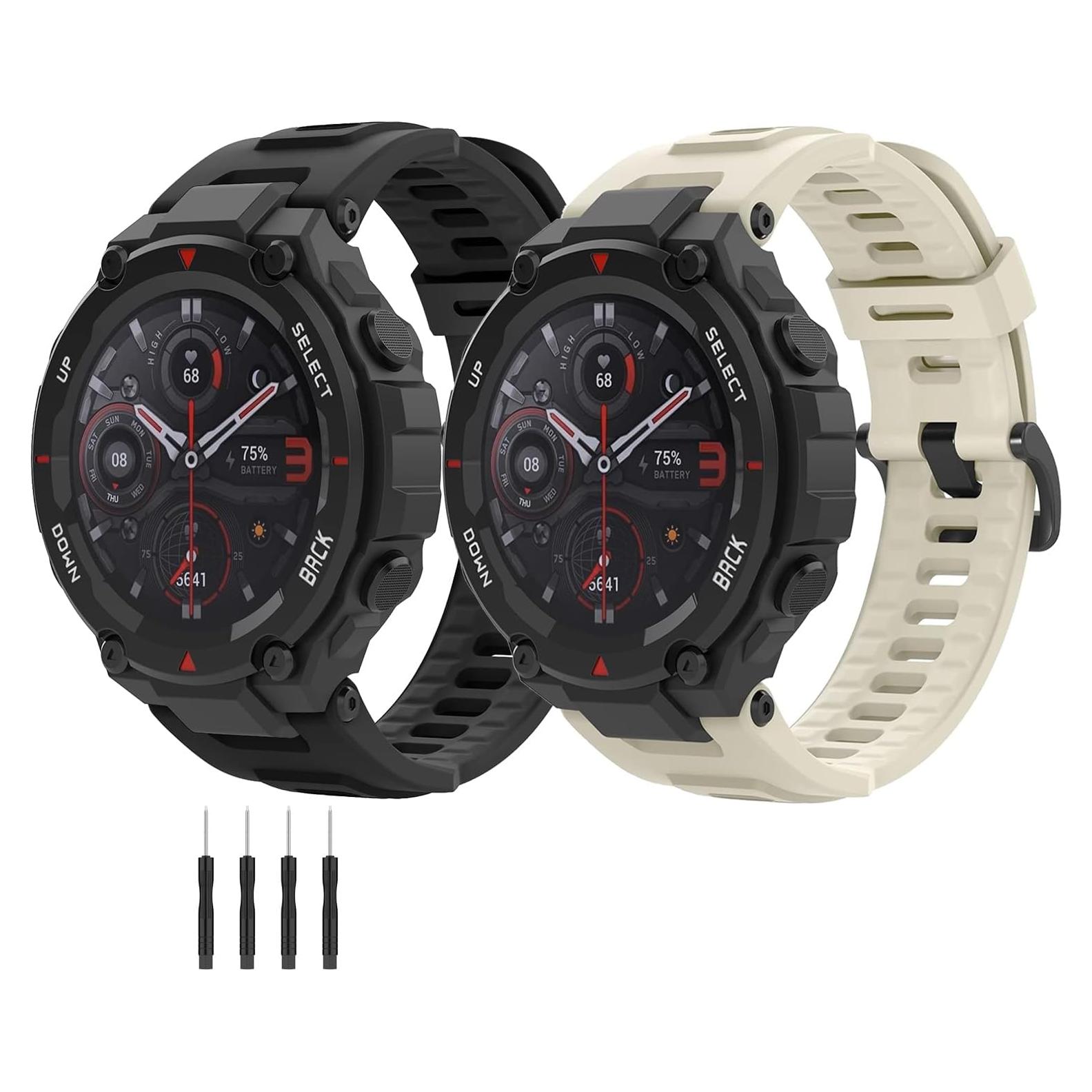 Paquete de 2 bandas de silicona impermeables para Amazfit T-Rex Pro