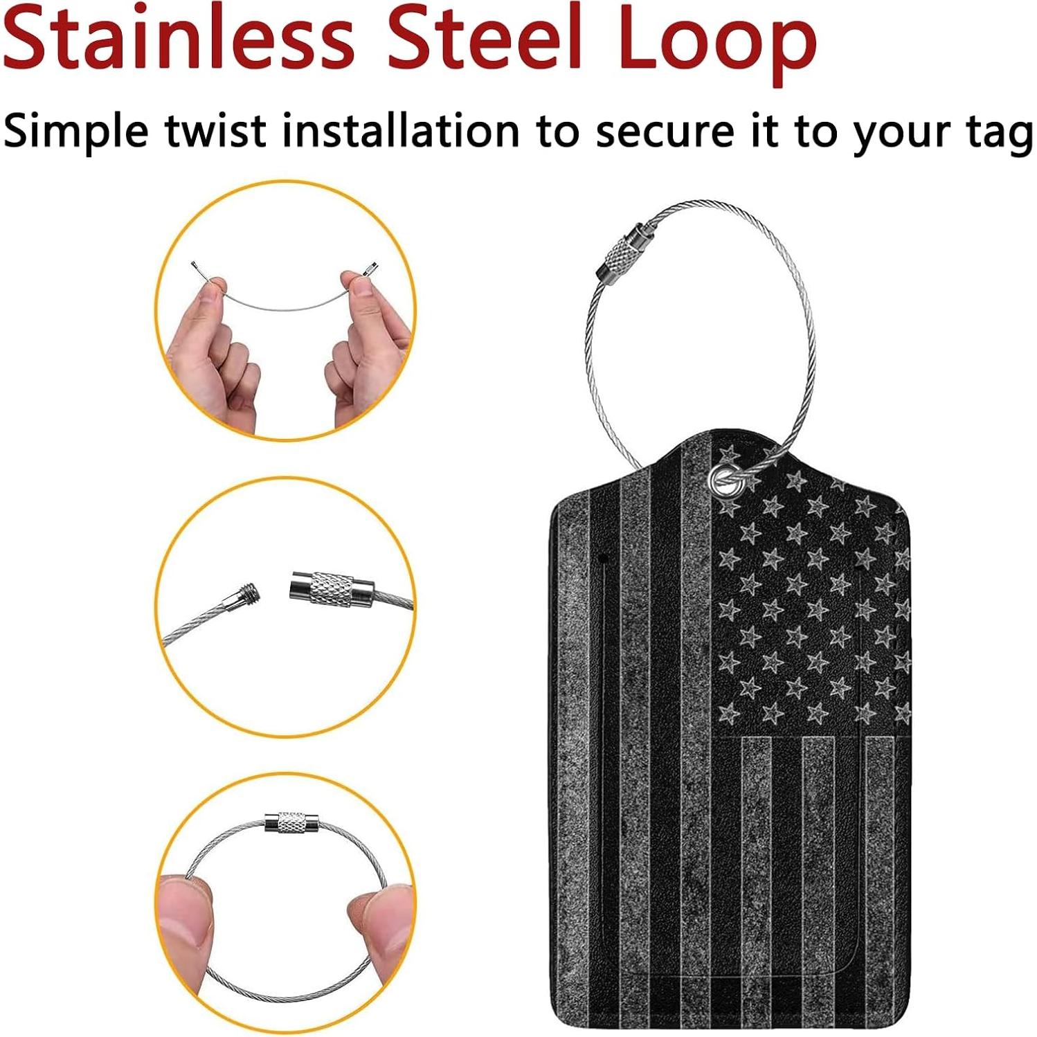 Etiquetas de Equipaje GACCAP 2 Pcs Cuero Negro Gris