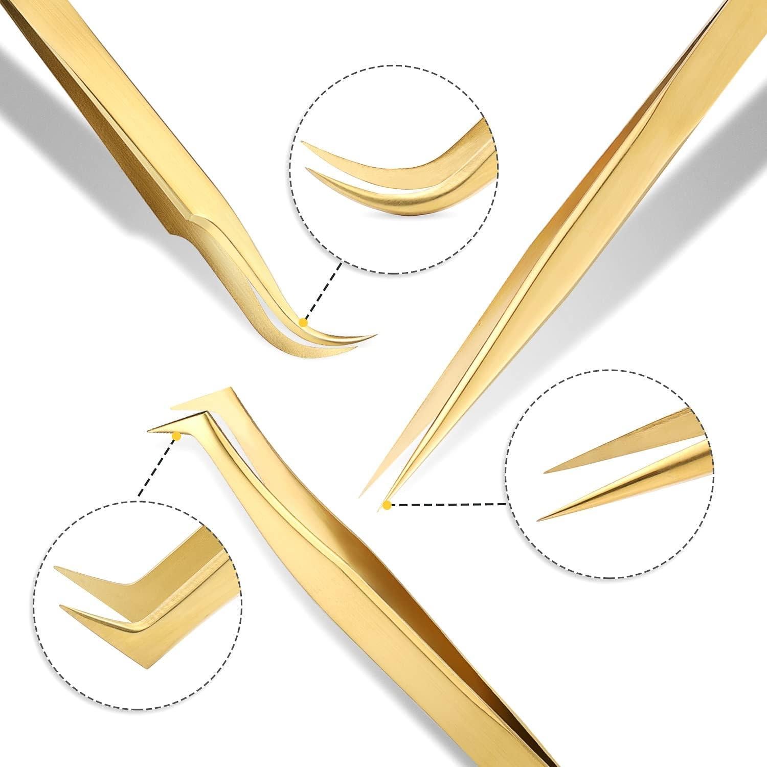 Juego de Pinzas de Pestañas Etercycle - 3 Pinzas de Acero Inoxidable