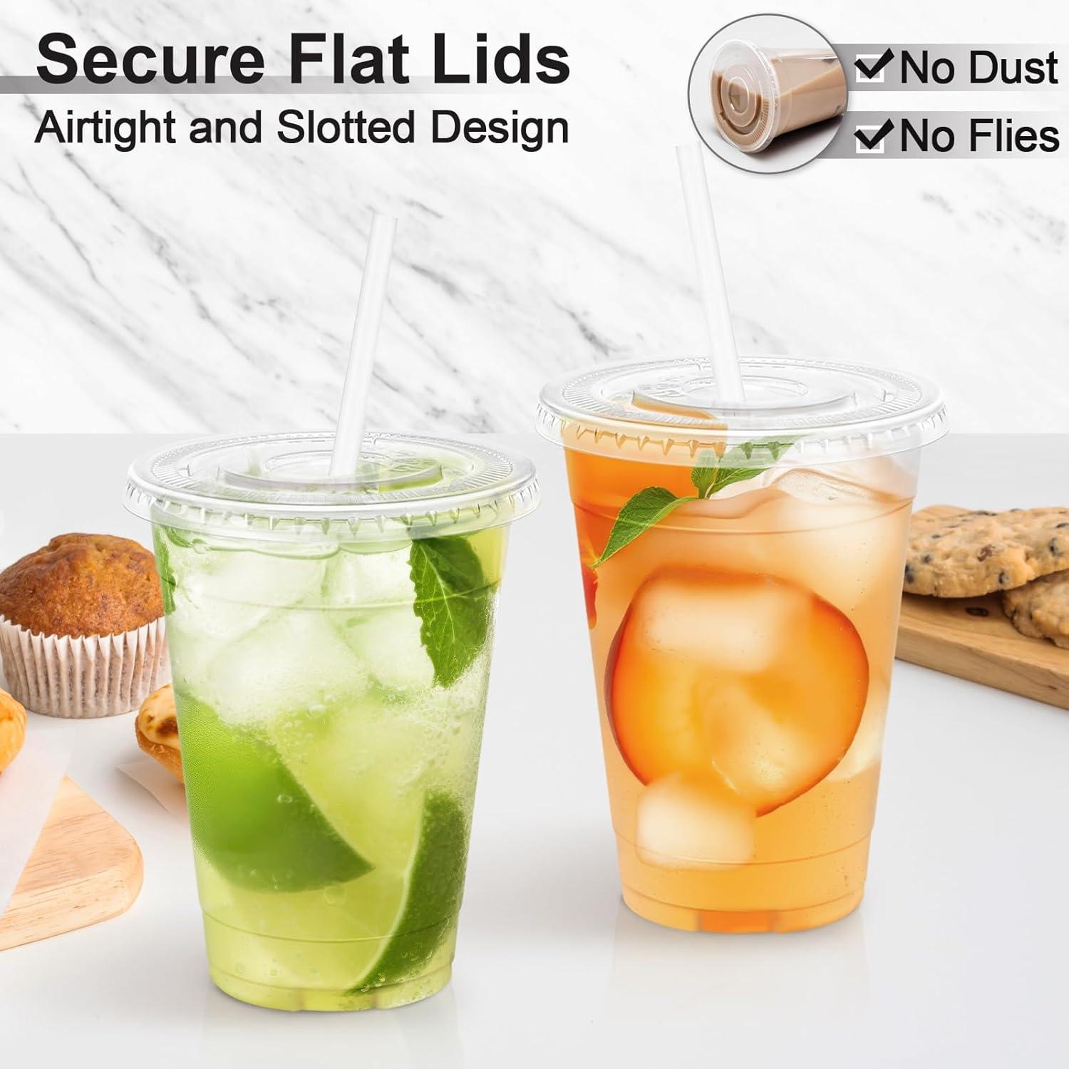 Lamosi 100 Vasos de Plástico Claro 480 ml con Tapas y Pajitas