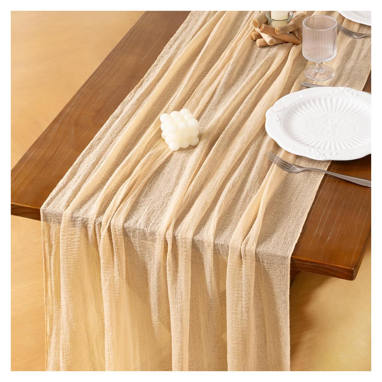 Corredor de Mesa de Gasa Beige Socomi 3.05m para Bodas y Fiestas