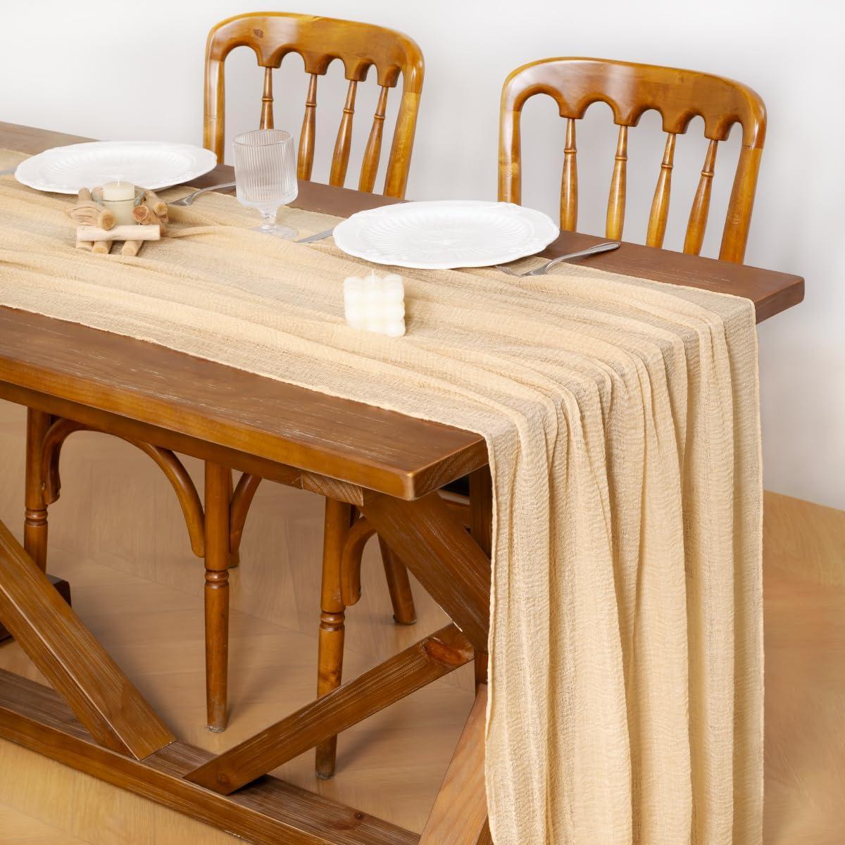 Corredor de Mesa de Gasa Beige Socomi 3.05m para Bodas y Fiestas