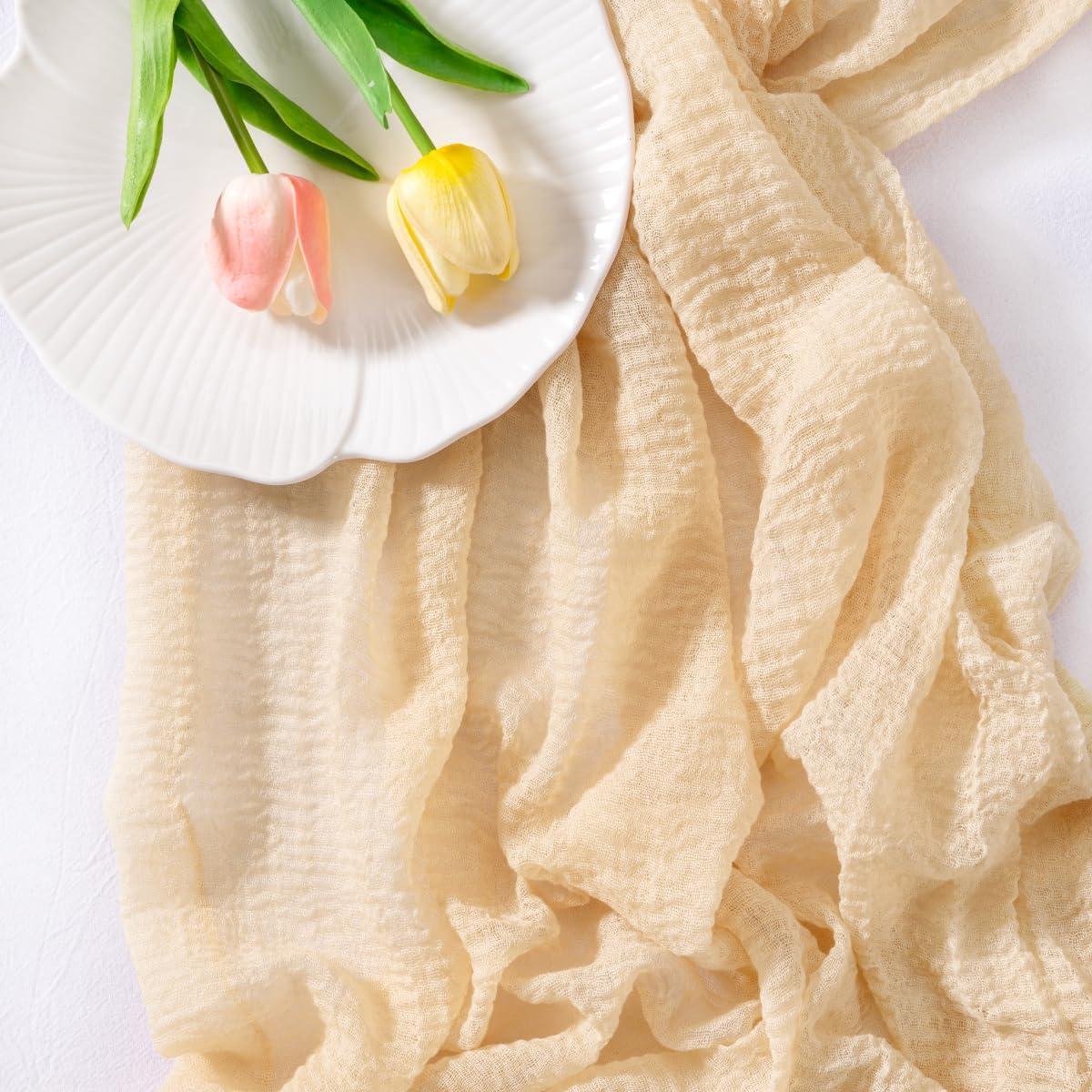 Corredor de Mesa de Gasa Beige Socomi 3.05m para Bodas y Fiestas