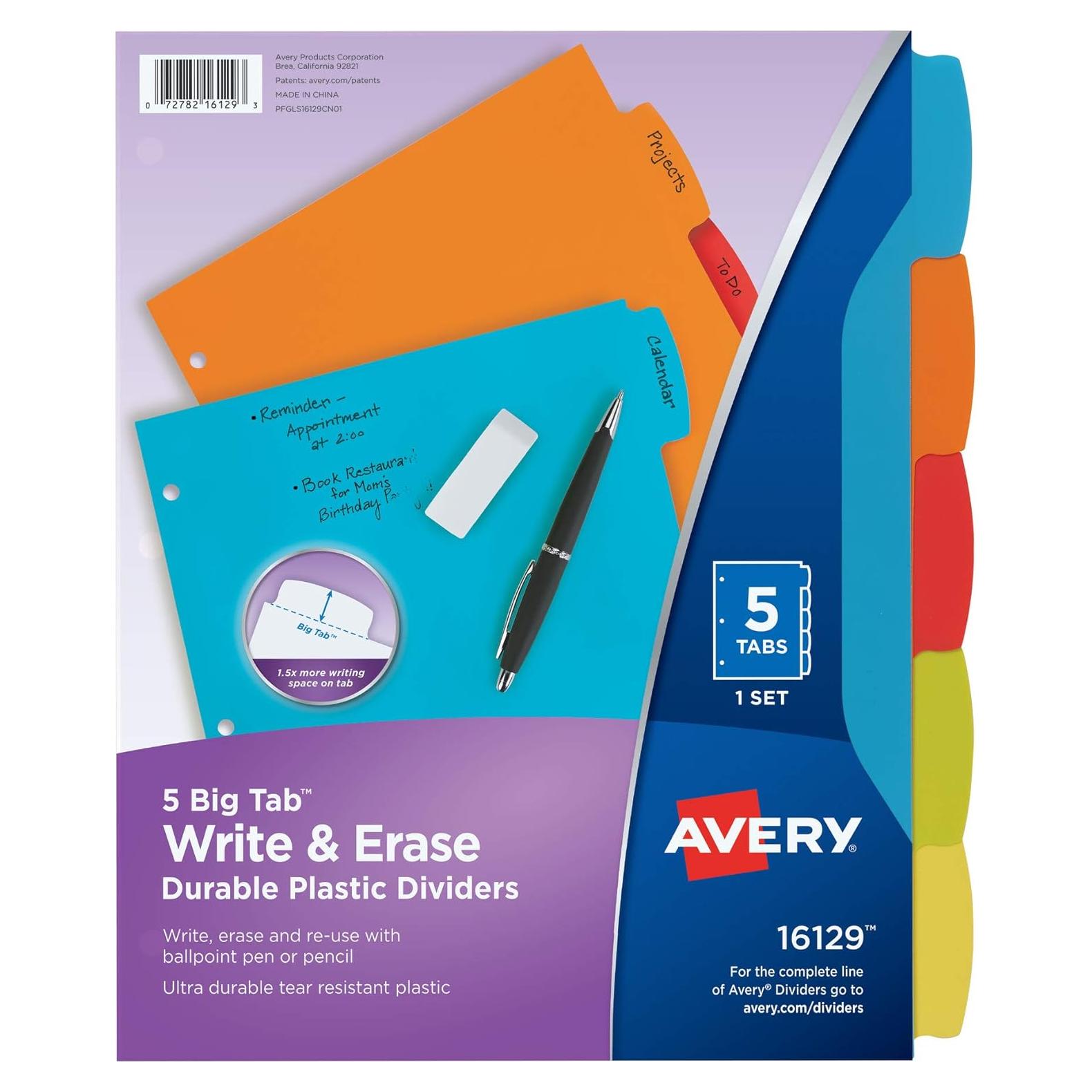 Separadores de plástico Avery Big Tab 5 pestañas multicolor