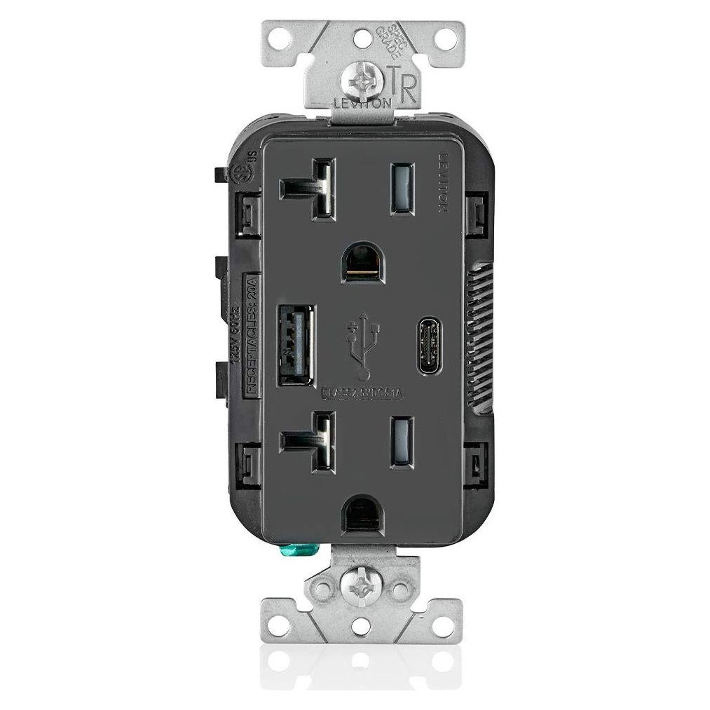 Cargador de Pared Leviton T5833-E USB Tipo A y C 20A Negro