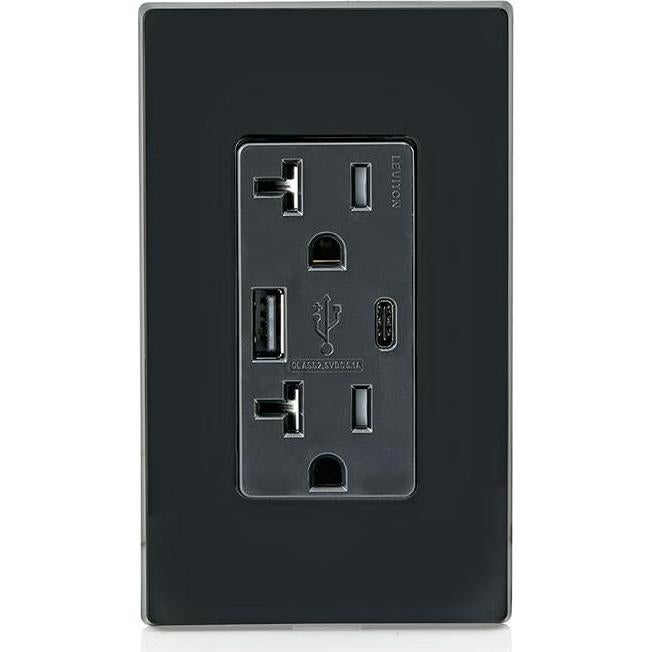 Cargador de Pared Leviton T5833-E USB Tipo A y C 20A Negro