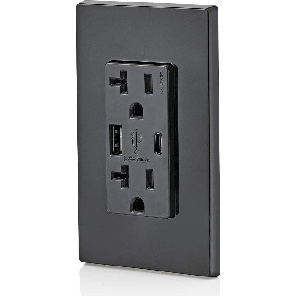 Cargador de Pared Leviton T5833-E USB Tipo A y C 20A Negro