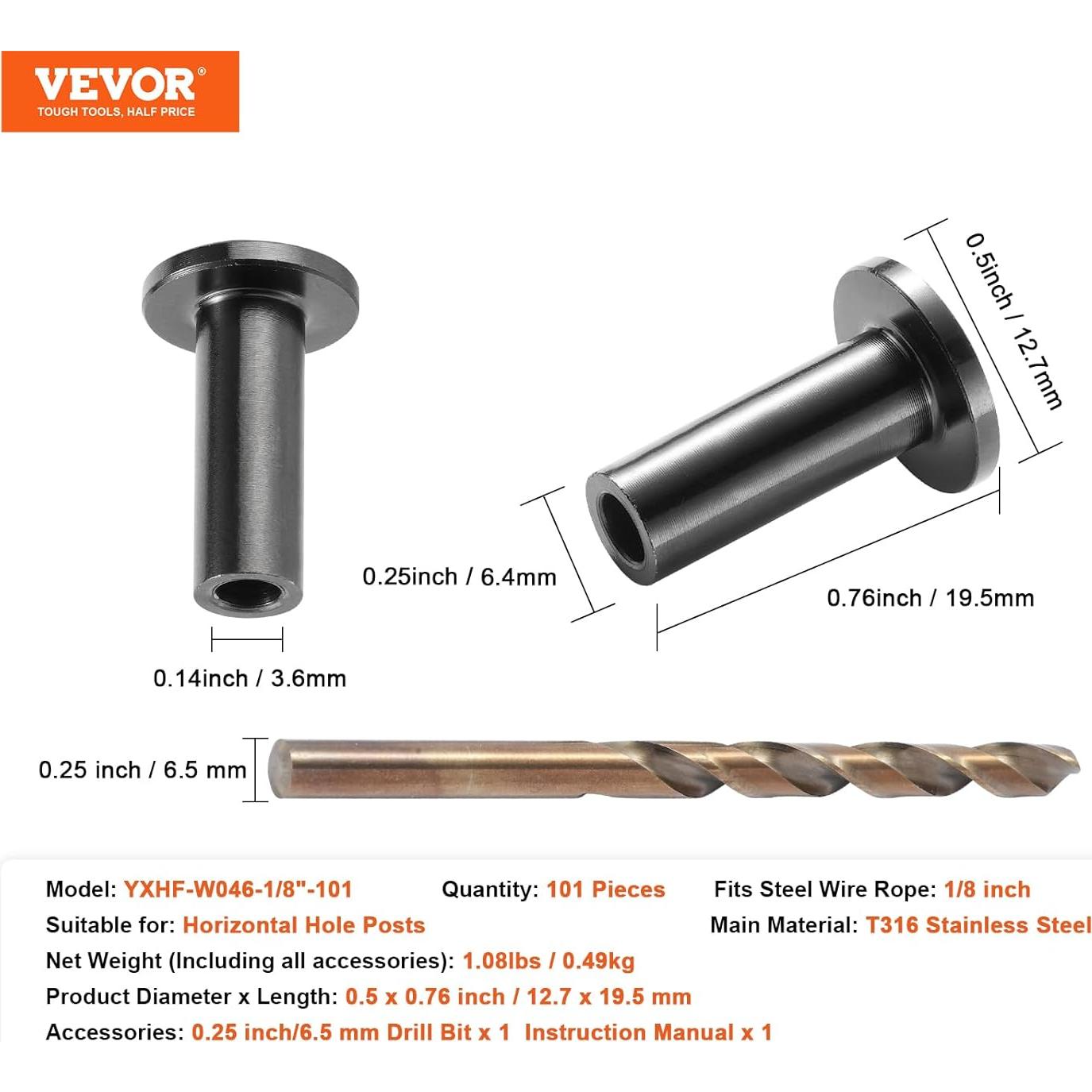 Kit de Mangas Protectores VEVOR Acero Inoxidable T316 101 Piezas 1/8"