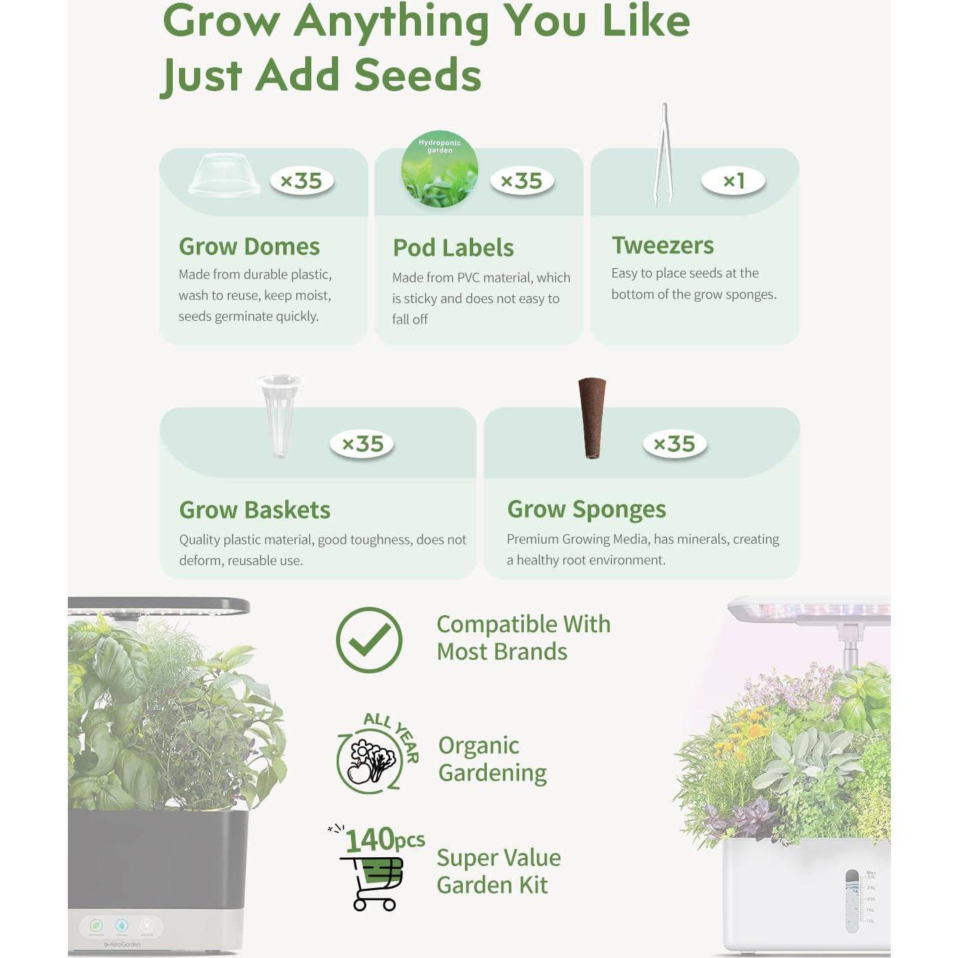 Kit de Jardinería Hidropónica URUQ 140 Piezas - Esponjas, Cestas, Domos