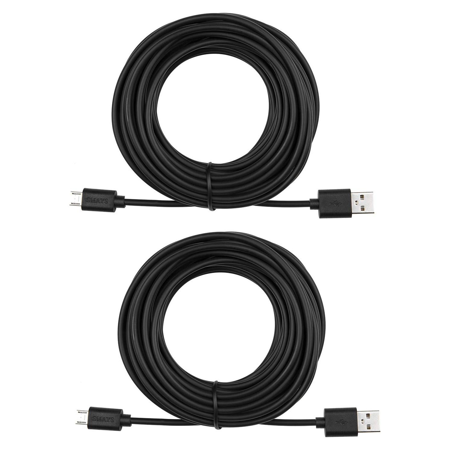 Cable de Extensión de Poder 2-Pack SMAYS 7.62m USB a Micro USB Negro