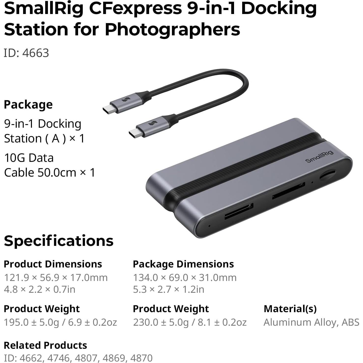 Lector de Tarjetas 9 en 1 SMALLRIG CFexpress Tipo A USB-C