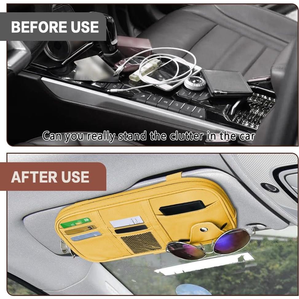 Organizador de Visera de Coche Middrivr PU Beige 29x16 cm