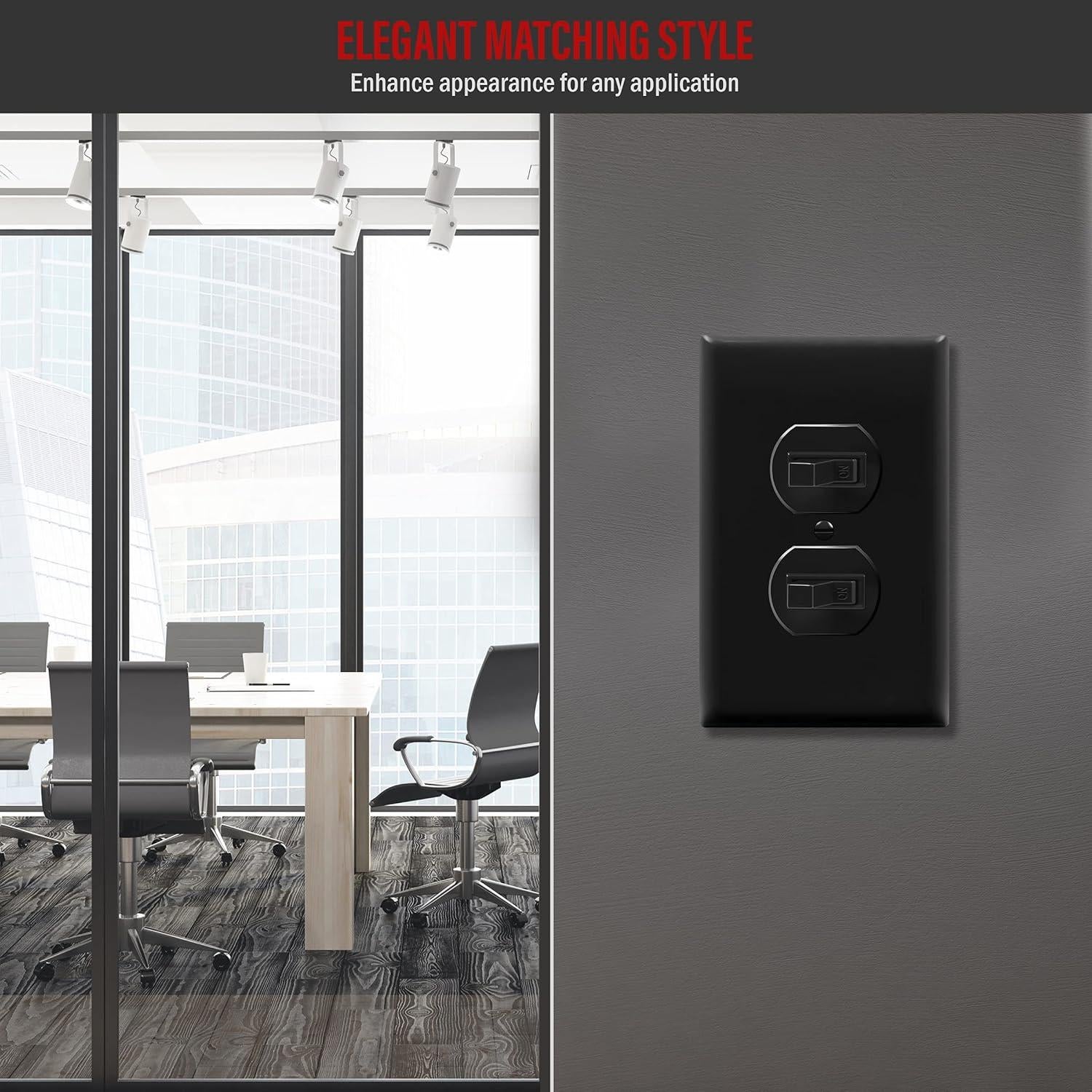 Placa de Pared Dúplex ENERLITES Mediana 12.39x7.91cm Negra